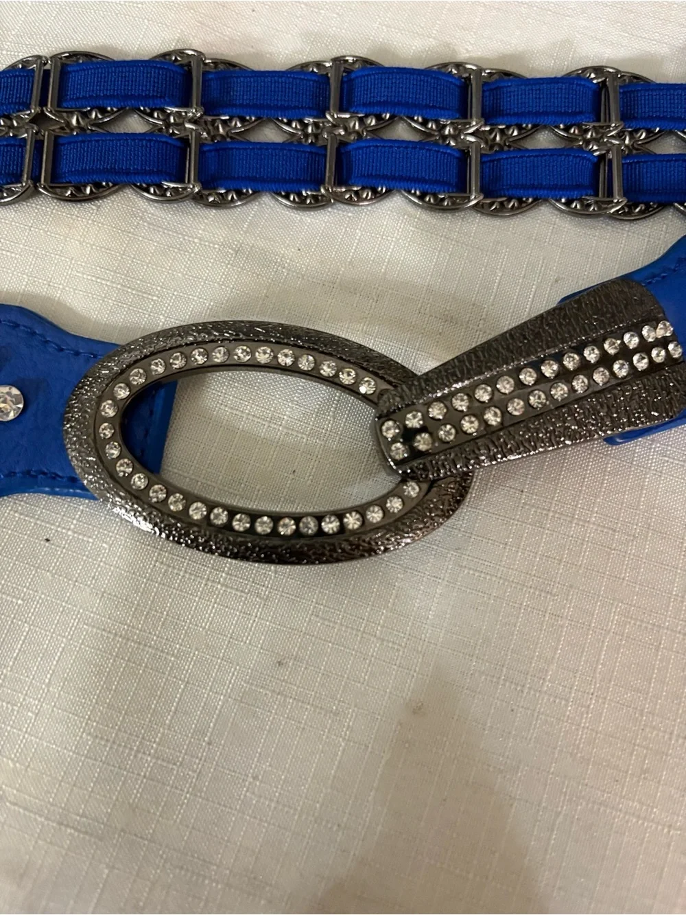 Vintage Y2K Royal Blue Rhinestone Stretch Belt Cinch Fits Up To 40